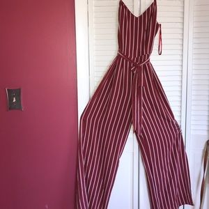 Red and White Pinstriped Jumpsuit